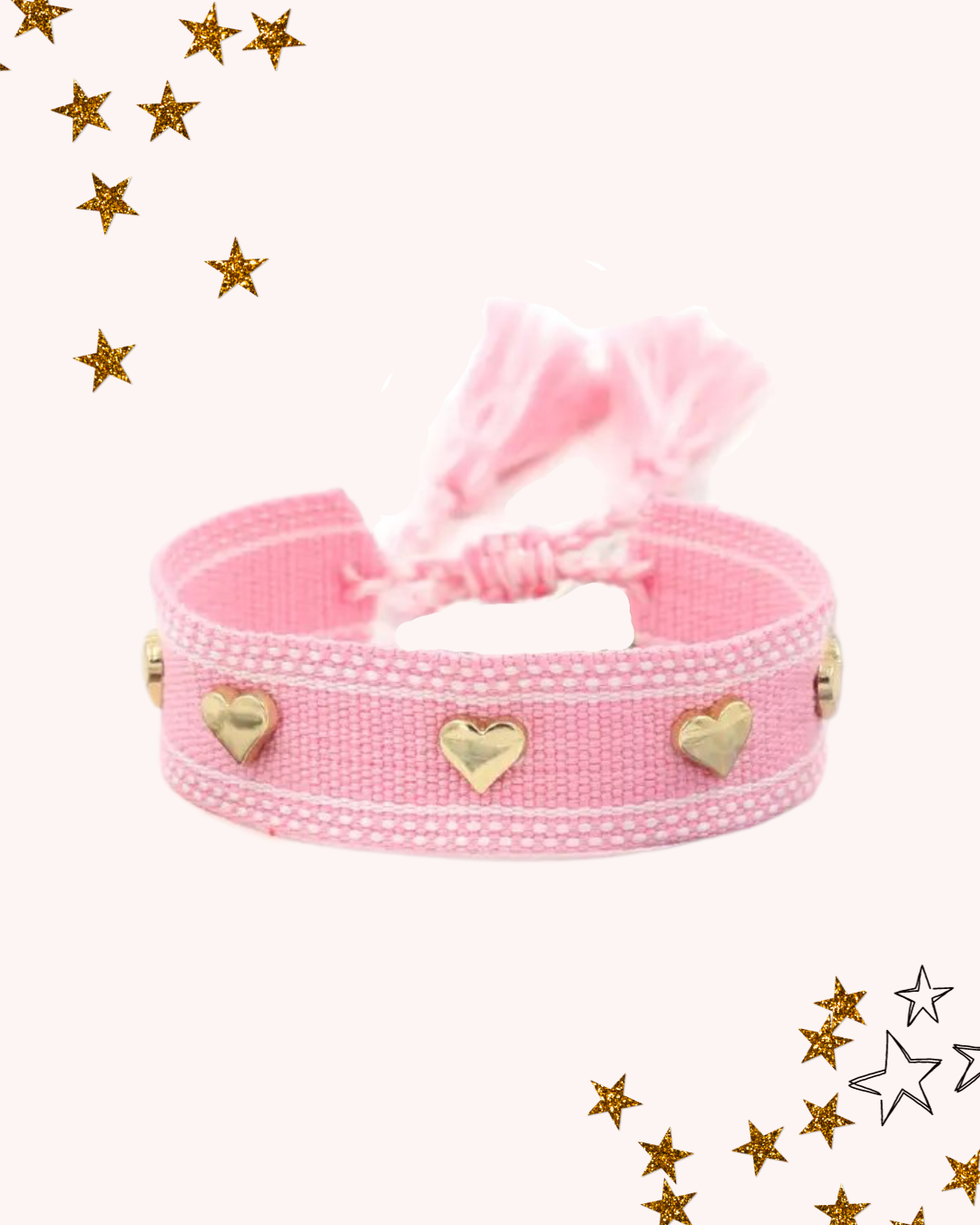 Pink Woven Bracelet with Hearts