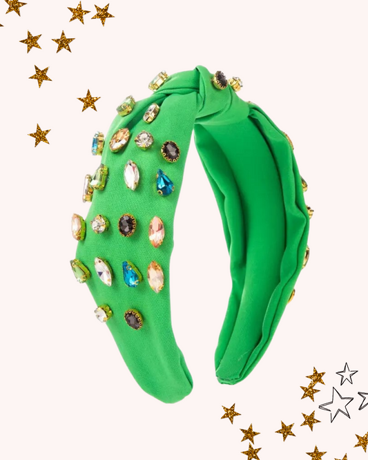 Green Headband with Colorful Rhinestones