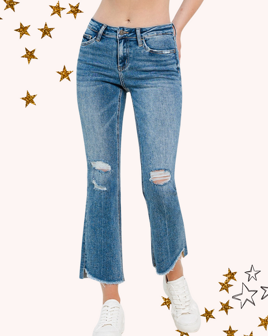 Alison Mid Rise Uneven Hem Jeans - Vervet